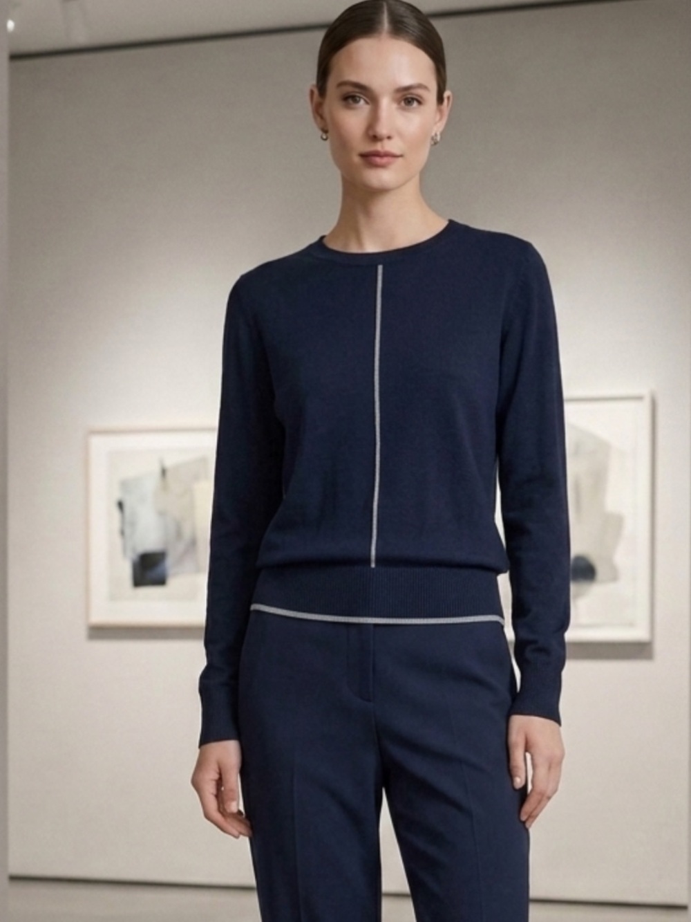 Banana Republic Navy Sweater with Light Gray Trim